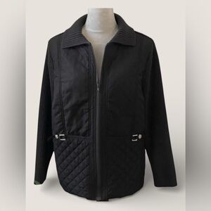 Vintage Crystal Kole Black Quilted Zip Up Jacket With Silver Hardware